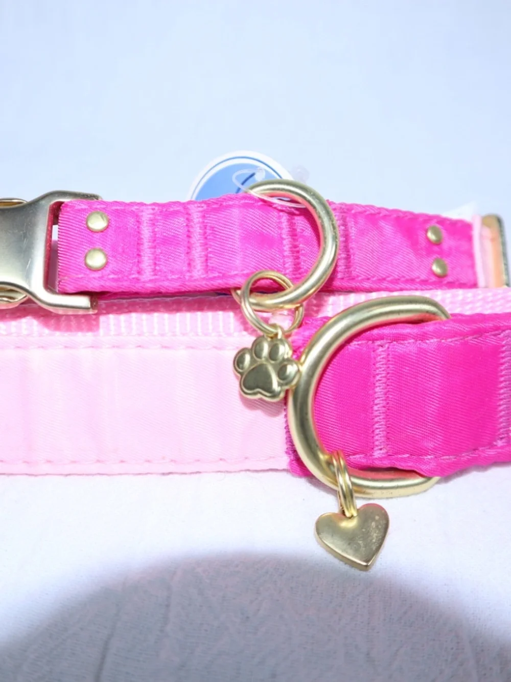 Top Paw Easy Clean Collar and 4 foot Leash 2-Toned Pink Paw Charm Heart Charm